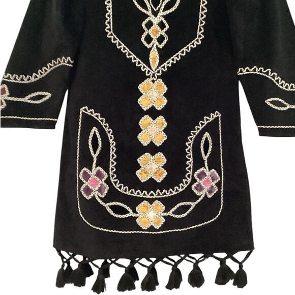 Figue Catalina Dress In Black Corduroy Floral Print Tassels Size XS - Picture 9 of 15